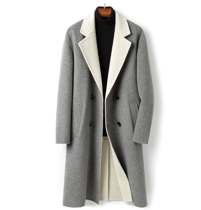 秋冬男士过膝长款双面双色山羊绒大衣微阔商务双排扣呢子风衣外套